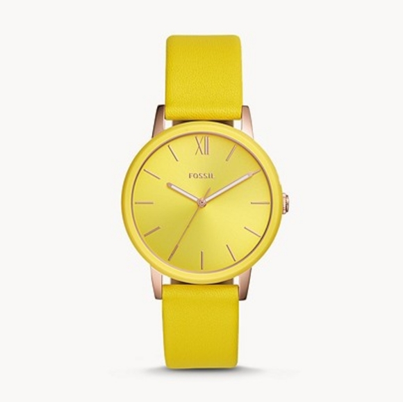 🌼 NWT Fossil yellow leather watch